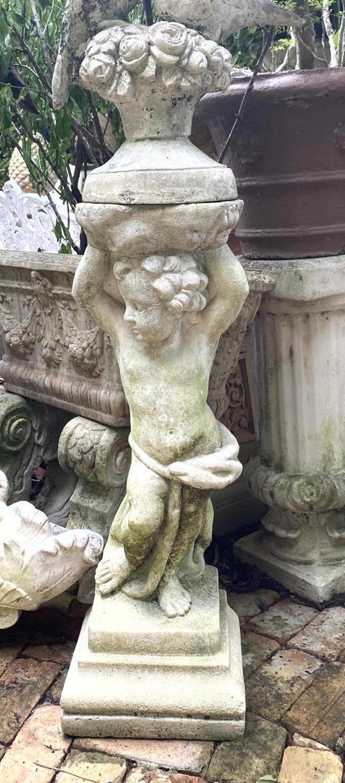 2pc Cement Garden Statuary Birds on Figural Boy Pedesta (1 of 16)