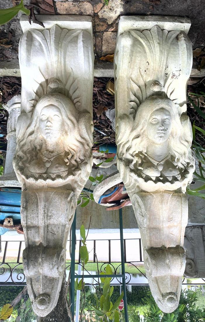 Pr Huge Cast Stone Cement Figural Garden Wall Shelves. (1 of 20)