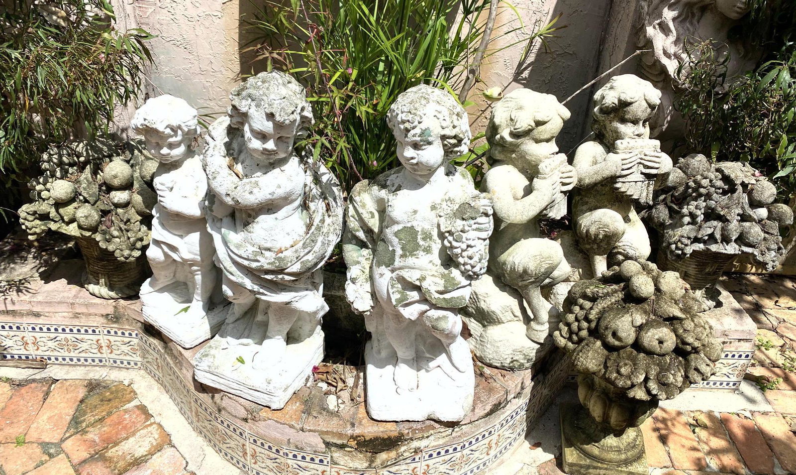 8pc Cast Stone Cement Garden Statues. 3 fruit baskets, (1 of 15)