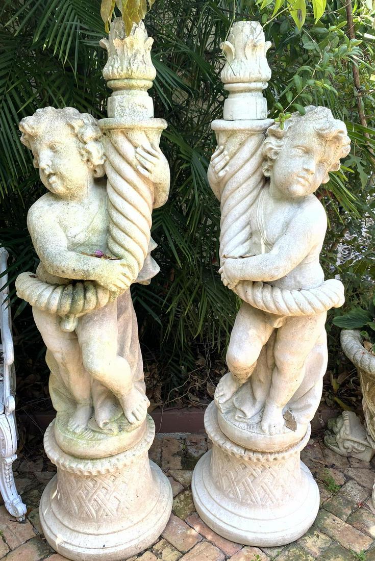 Pr Cast Stone Cement Garden 3 piece Cherub Statues. (1 of 20)
