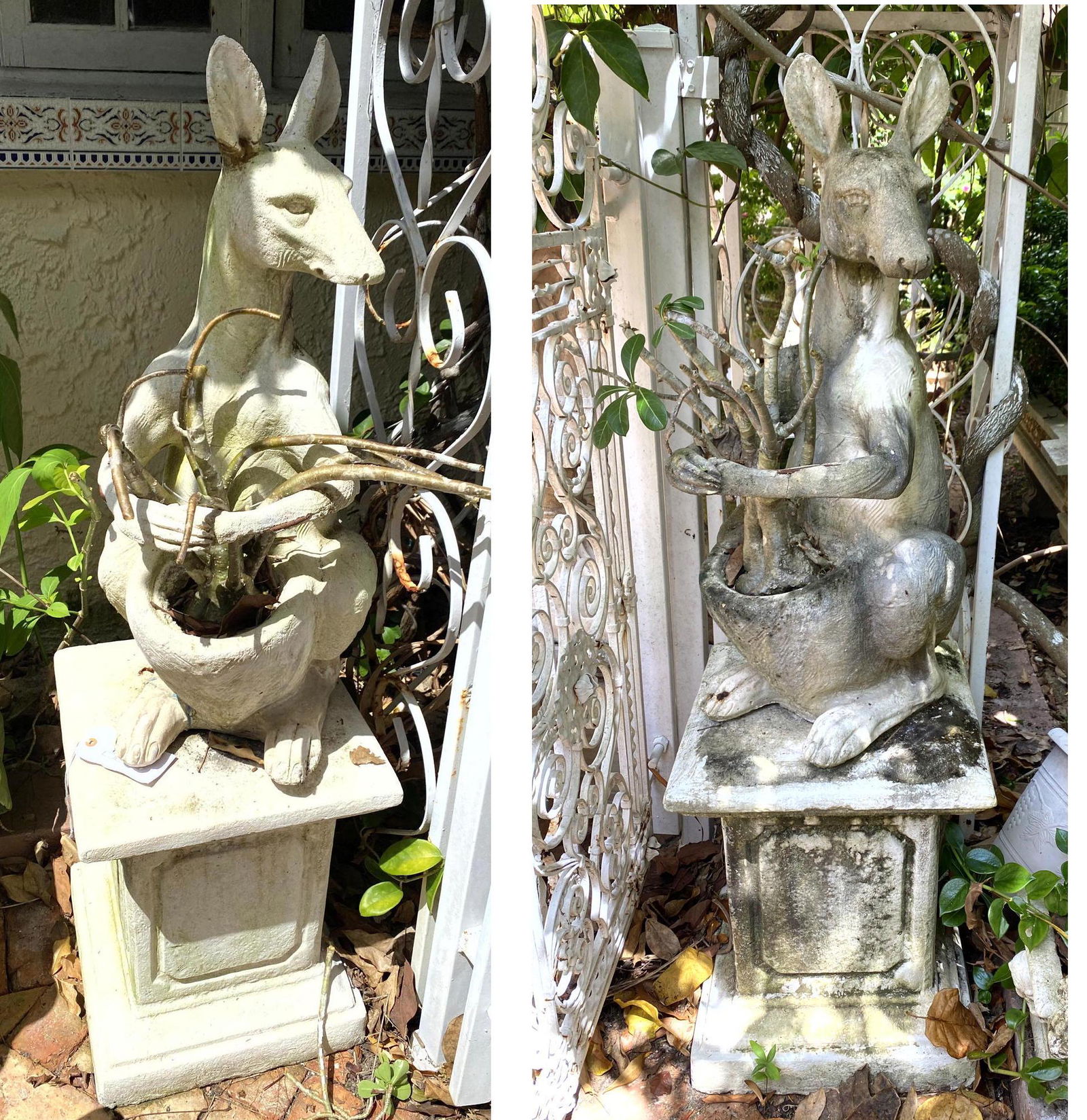 Pr Cast Stone Cement Garden 2 piece Kangaroo Planters S (1 of 17)