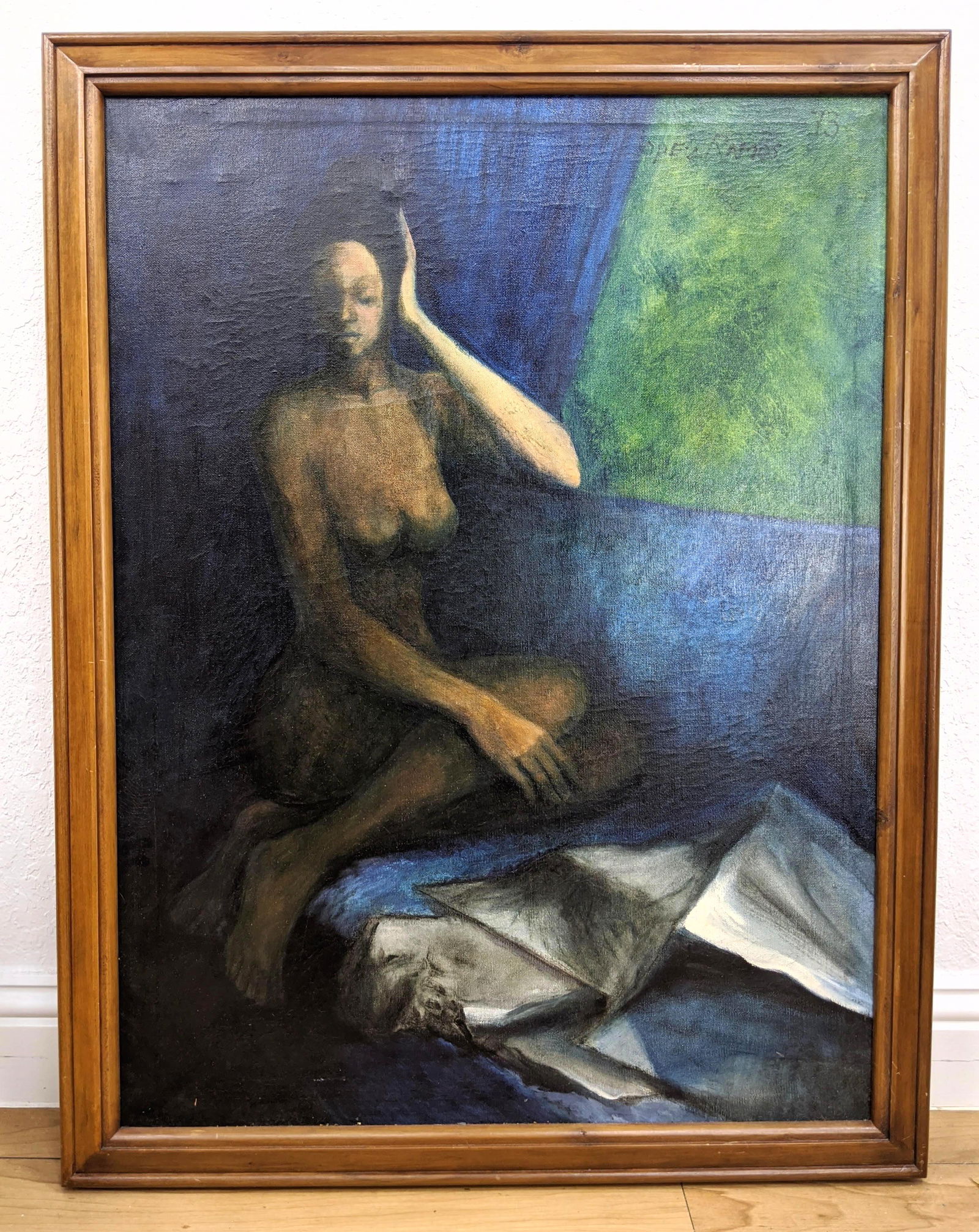 In the style of LOPEZ RAMOS Painting on Canvas. Nude i: In the style of LOPEZ RAMOS Painting on Canvas. Nude in blue. This is being offered as 'IN THE STYLE OF'. We do not believe this to be authentic. Please bid on this as an artistic interpretation of th