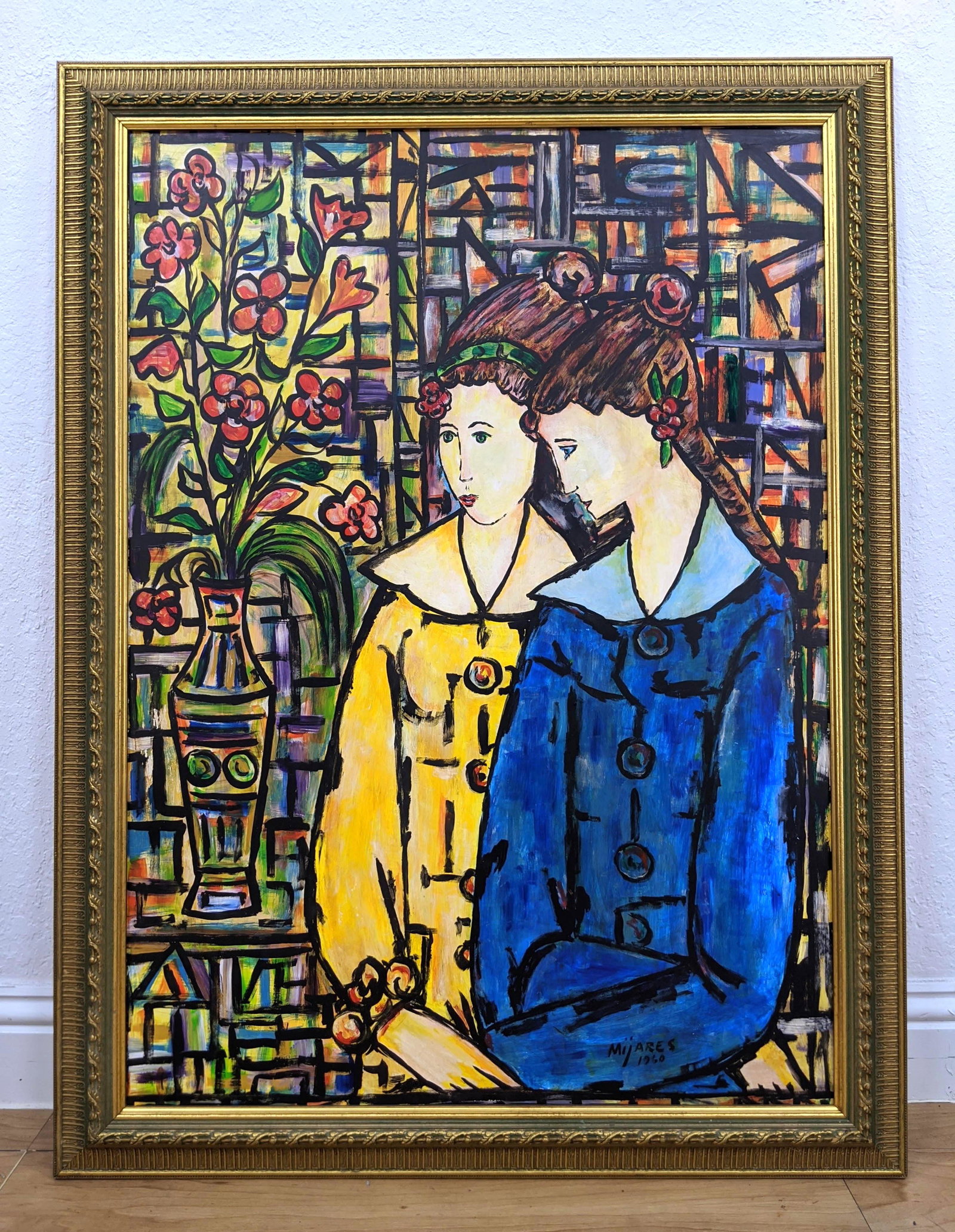 JOSE MIJARES  Painting on Canvas. Two women by flowers. (1 of 10)