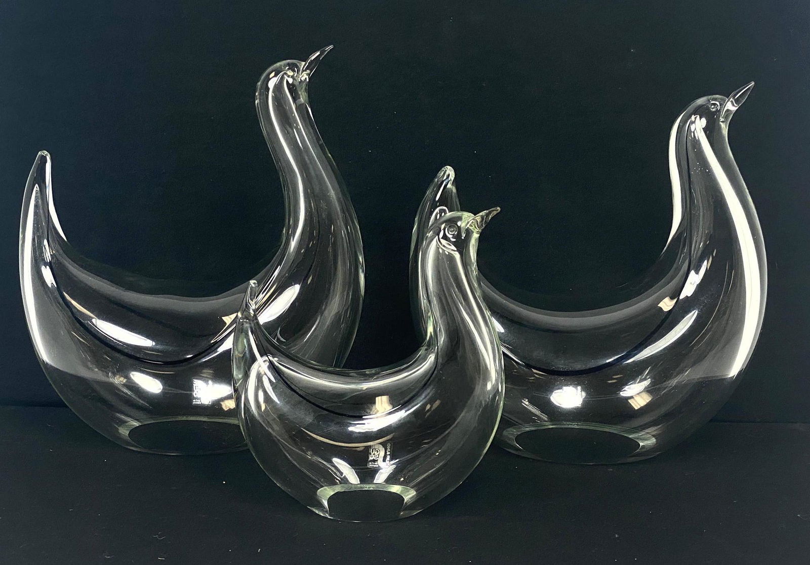 Set 3 SEGUSO Murano Glass Bird Sculptures. Clear with b (1 of 12)
