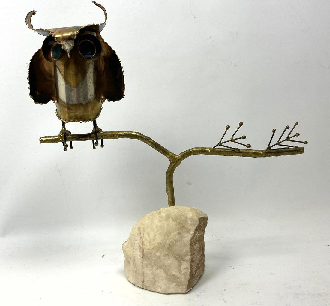 Mid Century C JERE Metal Owl Sculpture. Owl on metal br (1 of 7)