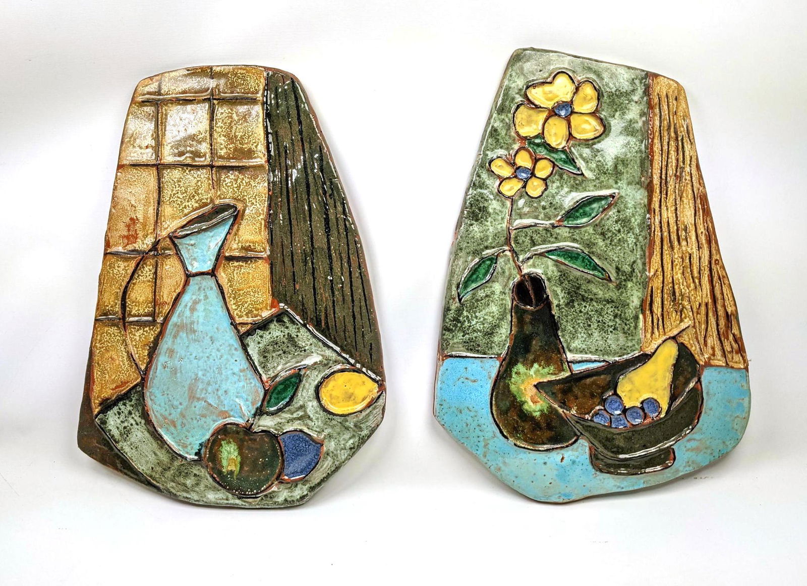 Pr Glazed Terracotta Pottery Panels. Wall plaques.  Eac (1 of 11)