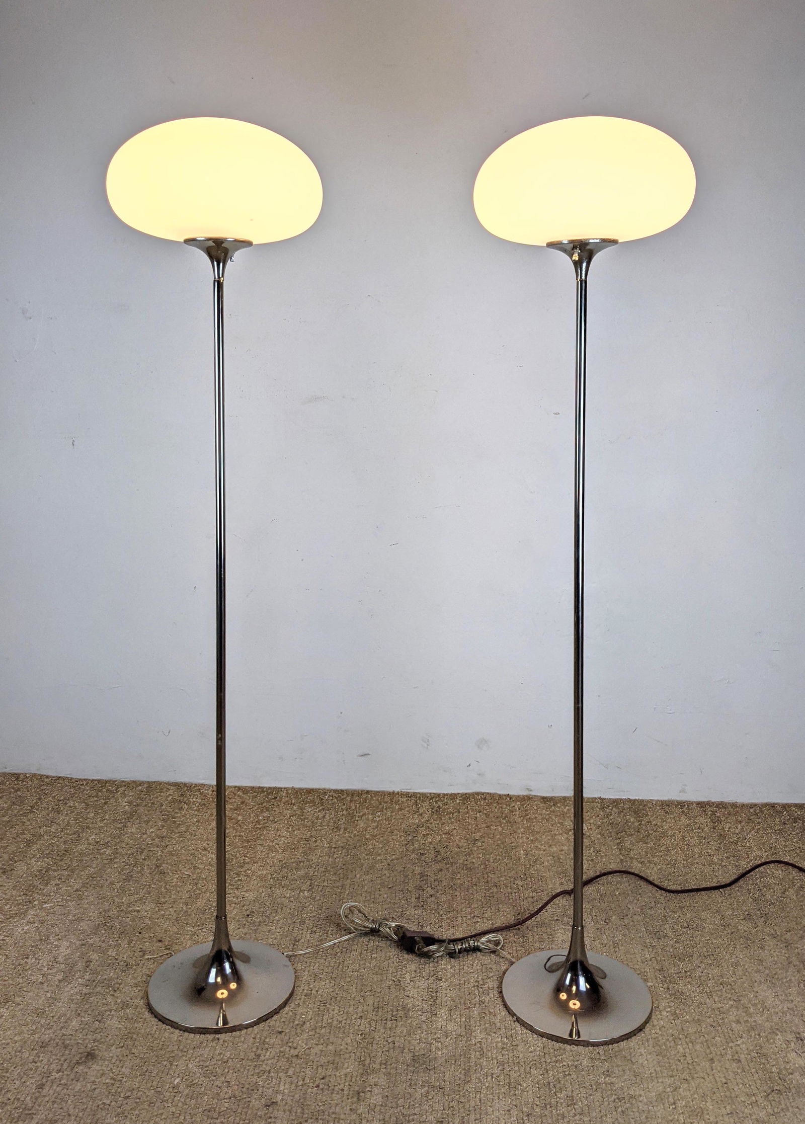 Pr LAUREL Glass Mushroom Shade Floor Lamps. Chrome Base (1 of 13)