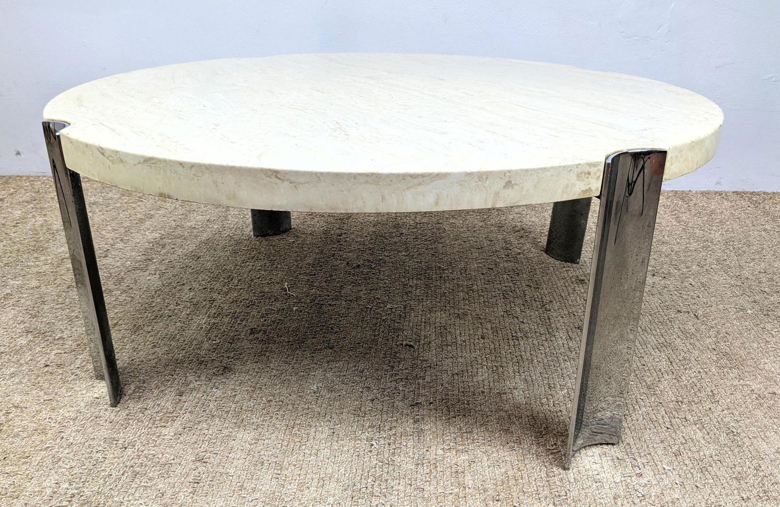 Modernist Travertine Marble Coffee Table. Four Bowed Ch (1 of 16)