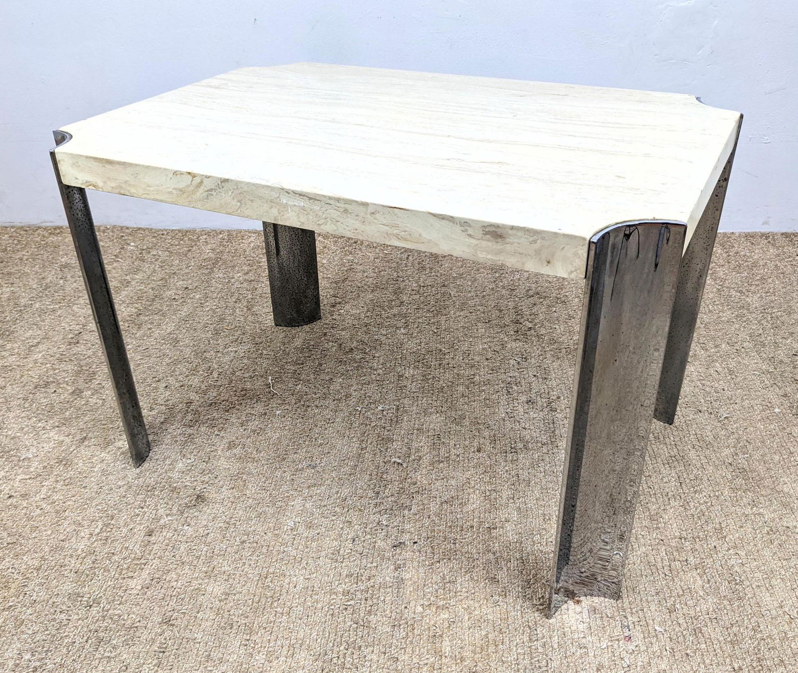 Modernist Travertine Marble Side End Table. Four Bowed (1 of 13)