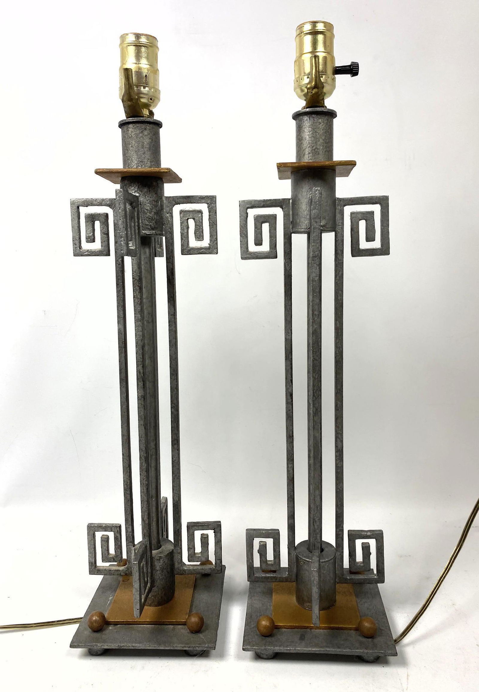 Pr Mixed Metal Decorator Table Lamps. Greek Key accent (1 of 12)