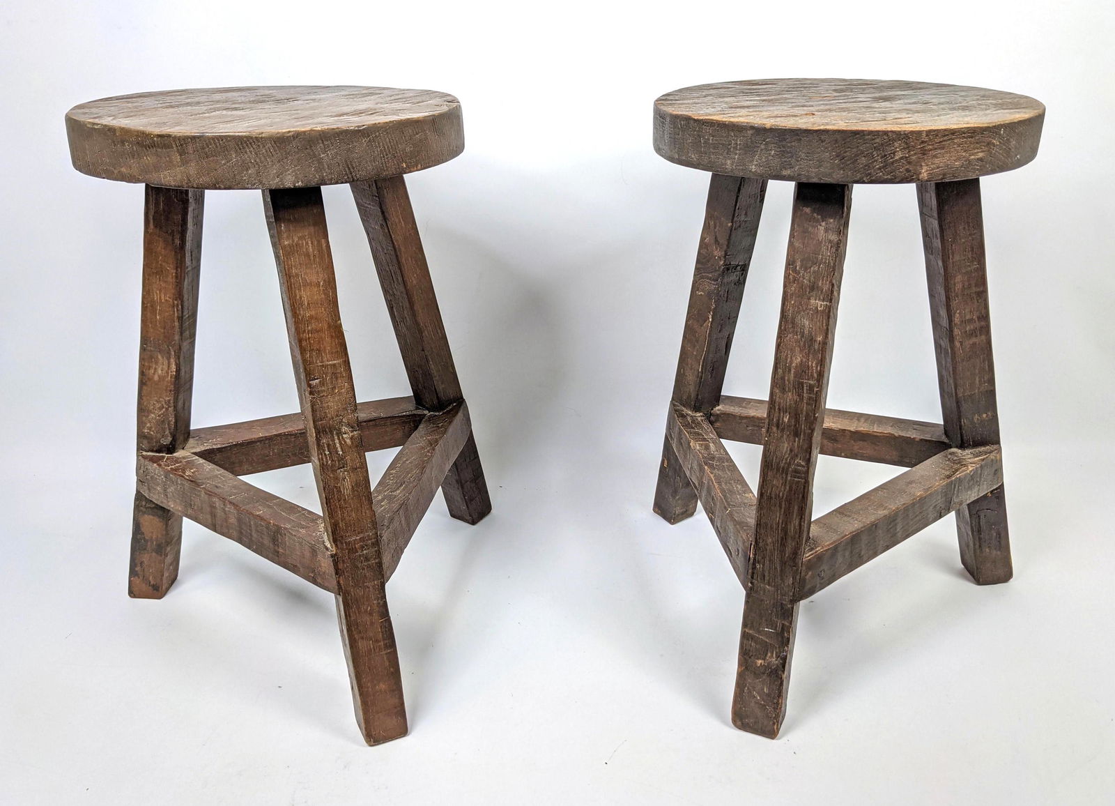 Pr Primitive Wood Stools. Three legged. (1 of 11)