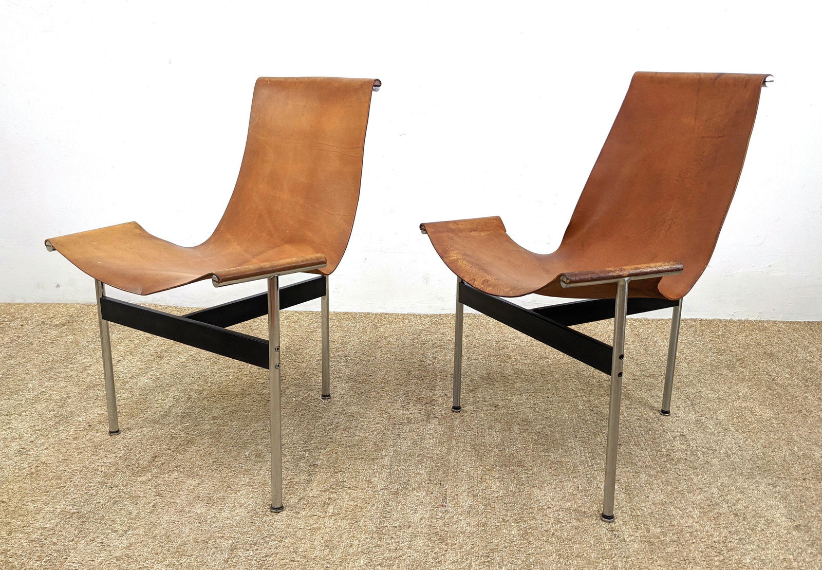 Pair LAVERNE KATAVOLOS "T" Side Chair.  Brown Leather S (1 of 14)