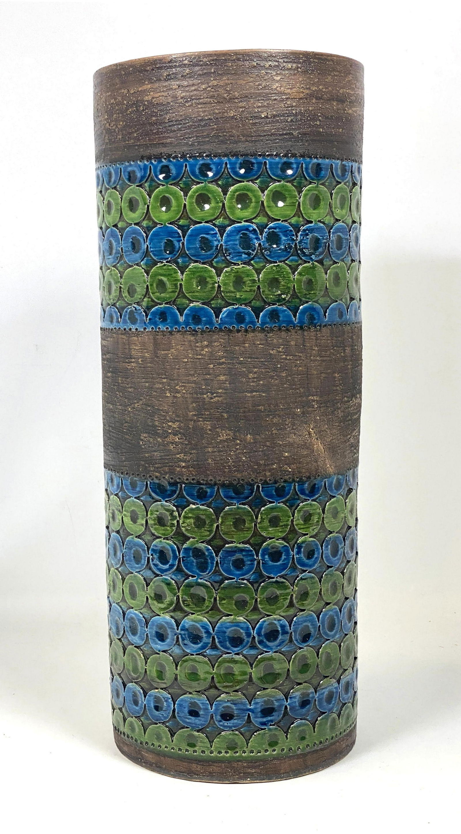 Raymor style Italian Glazed Pottery Cylinder Floor Vase (1 of 7)