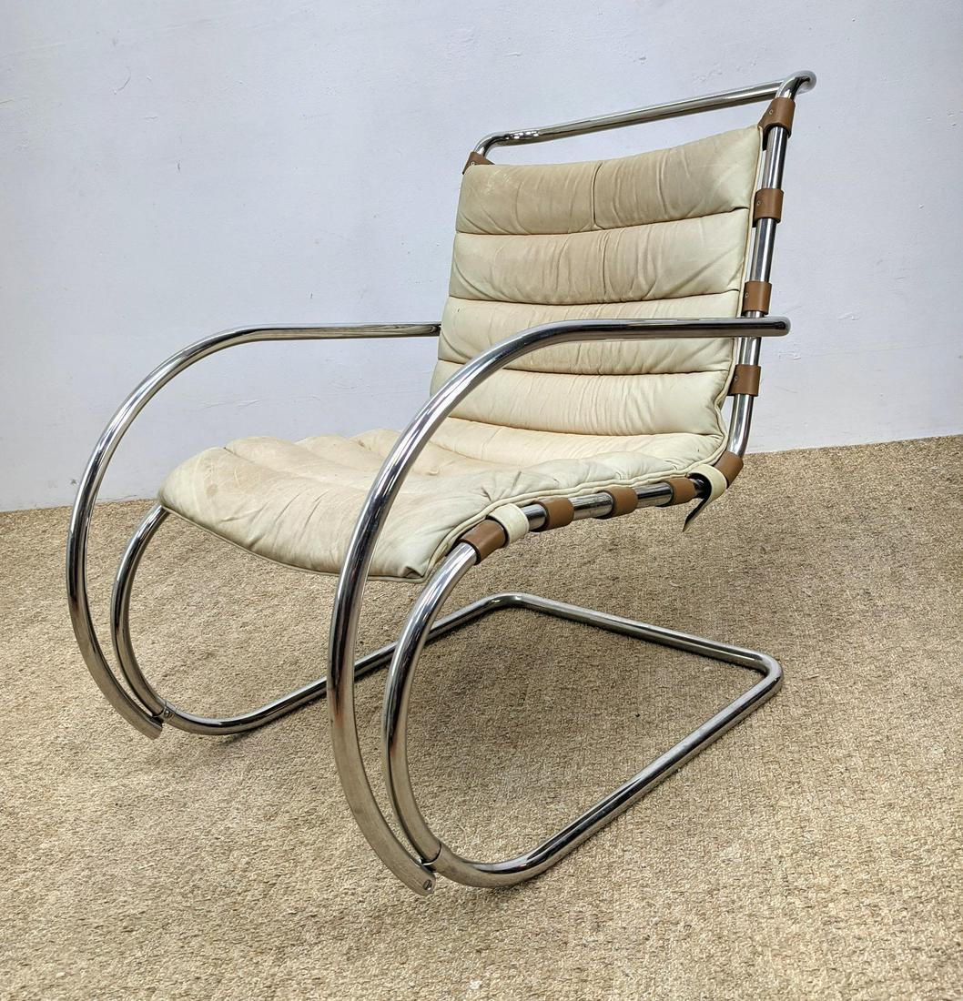 KNOLL Furniture Chrome Tube Frame Lounge MR Chair. Leat: KNOLL Furniture Chrome Tube Frame Lounge MR Chair. Leather Channel Upholstered Seat. MIES VAN DER ROHE for KNOLL INTERNATIONAL. Label. -- Dimensions: H: 32 inches: W: 25 inches: D: 38.5 inches ---