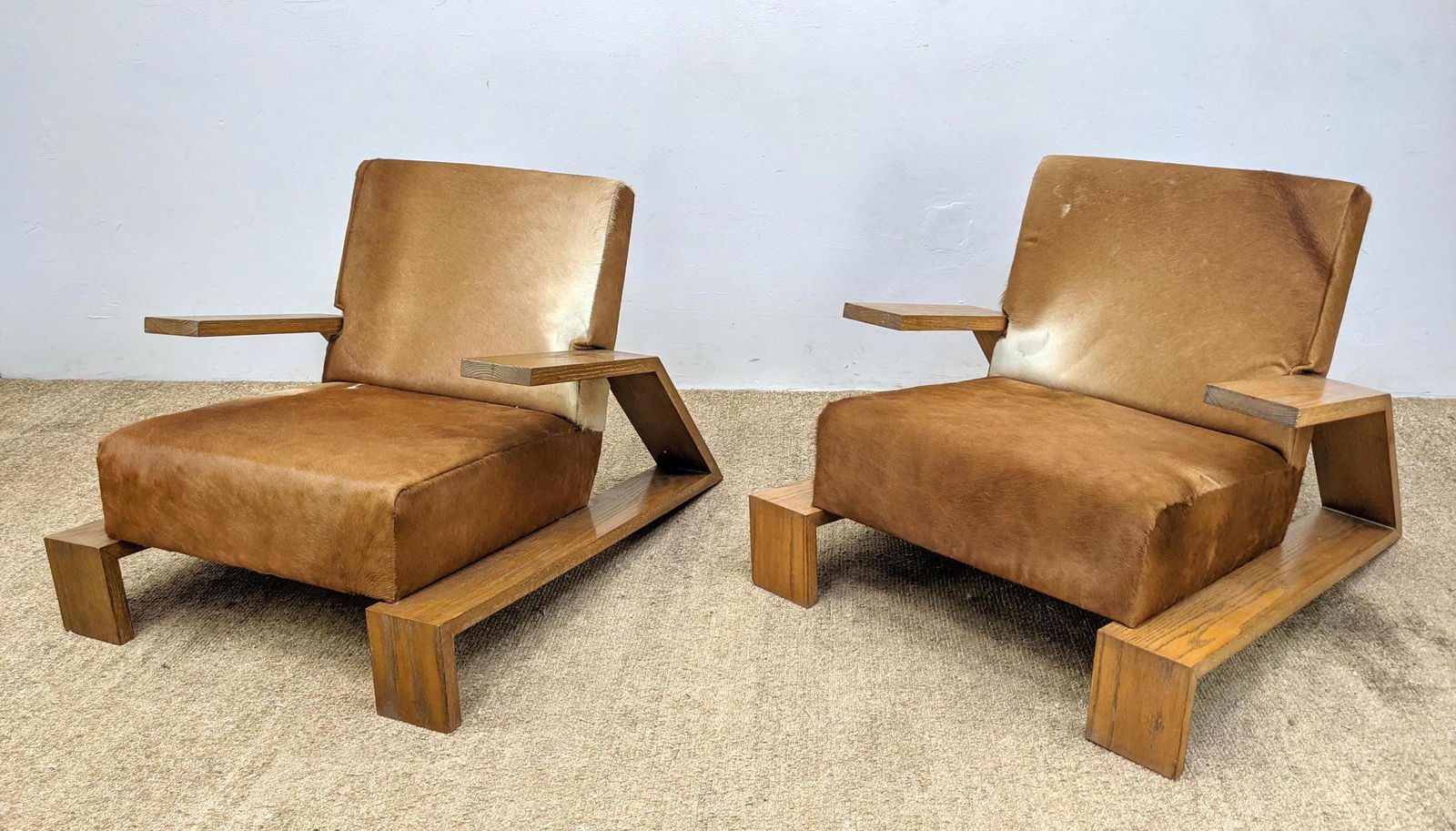 Pair Oak Jean Michel Frank Style Lounge Chairs. Natural (1 of 15)