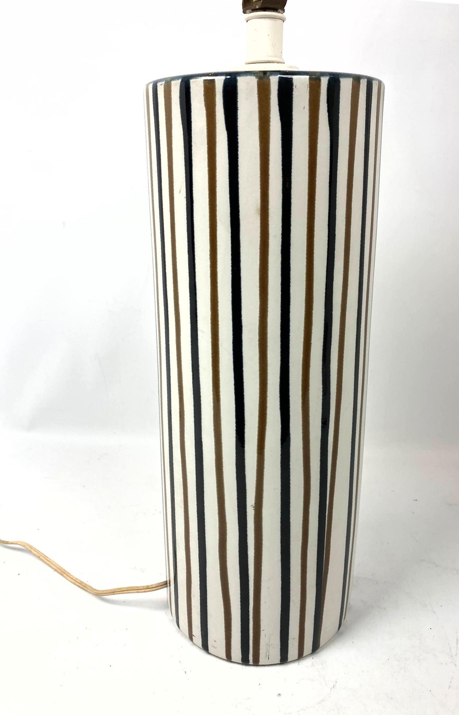 Stripe Glazed Pottery Cylinder Table Lamp. Modernist. I (1 of 9)