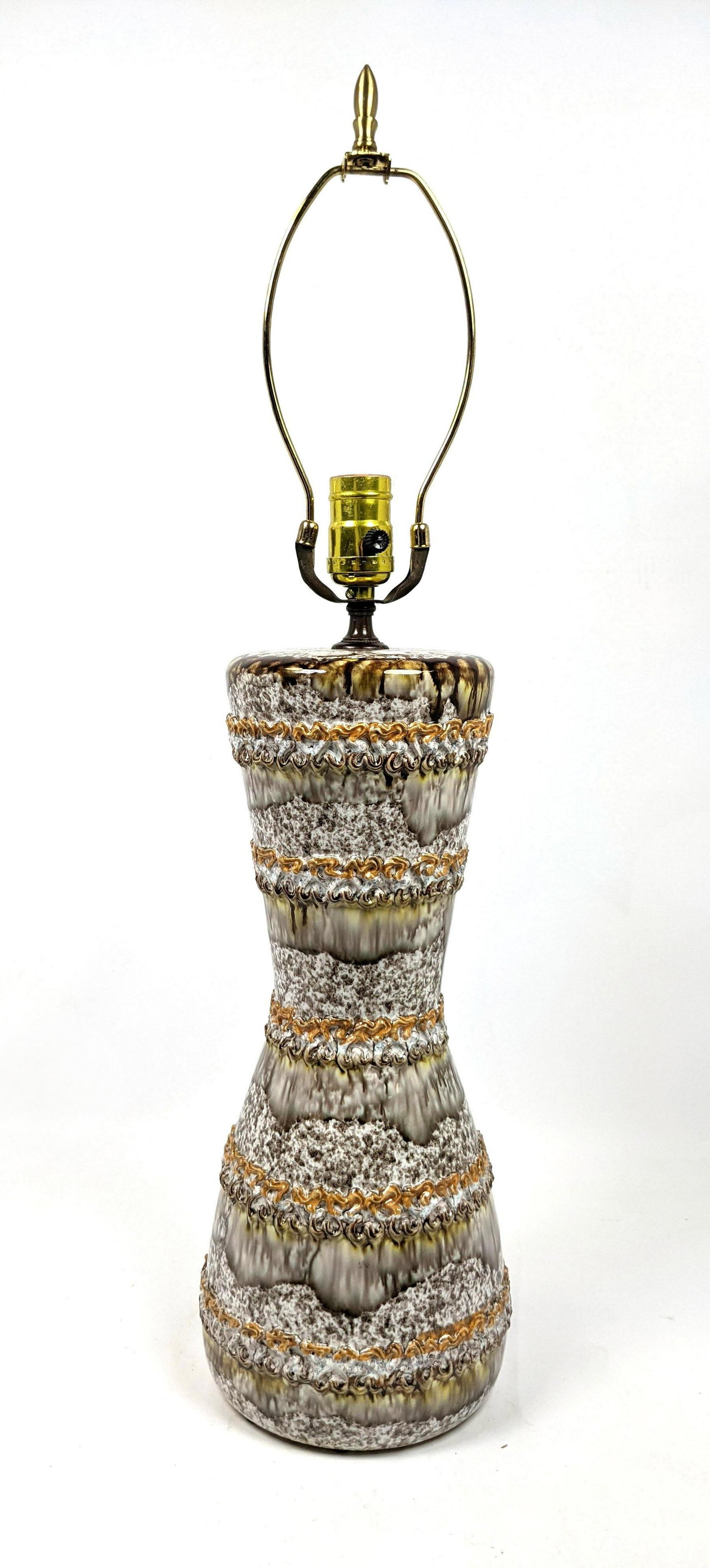 Italian Glazed Pottery able Lamp. Hourglass form. Mode: Italian Glazed Pottery able Lamp. Hourglass form. Modernist Lighting.-- Dimensions: H: 27.5 inches: W: 6 inches: D: 6 inches ---