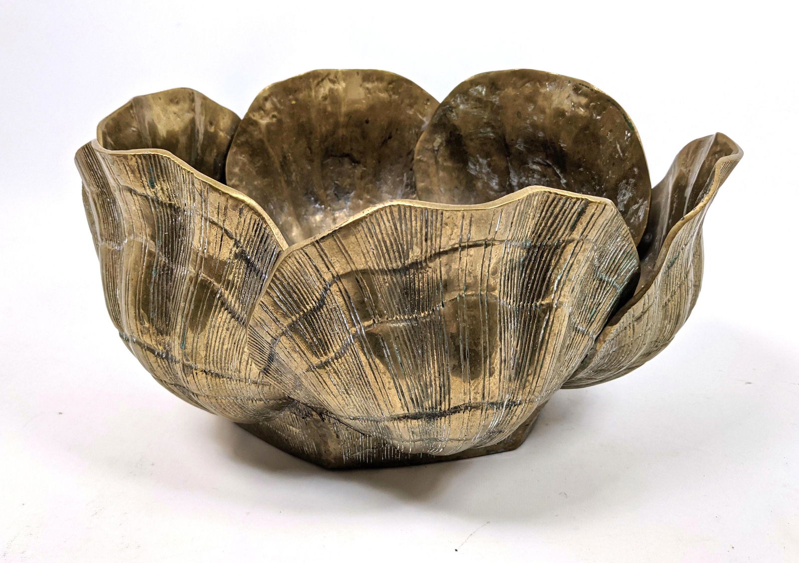 Large Brass Bowl with Shell form design. (1 of 9)