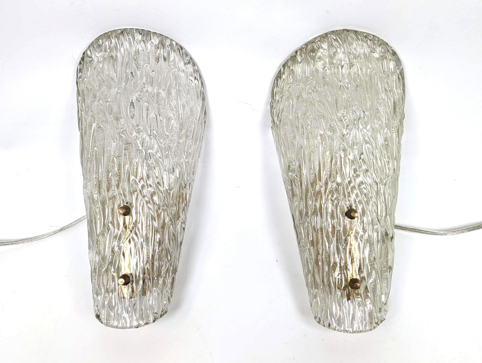 Pr Textured Art Glass Modernist Wall Sconces. Brass wal (1 of 11)