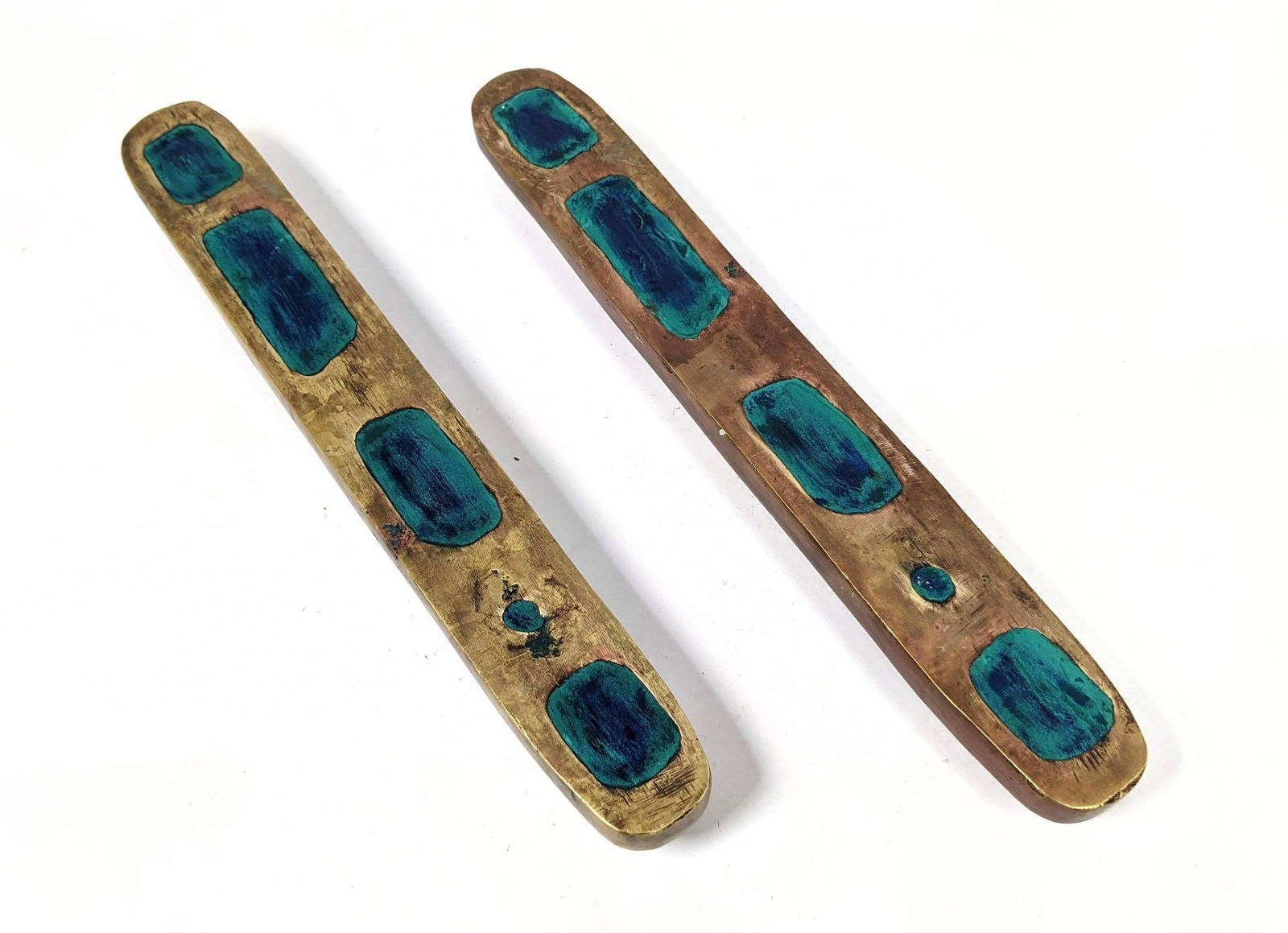 Pr Long Enameled Bronze Door Pulls. Stamped Mexico Mend (1 of 8)