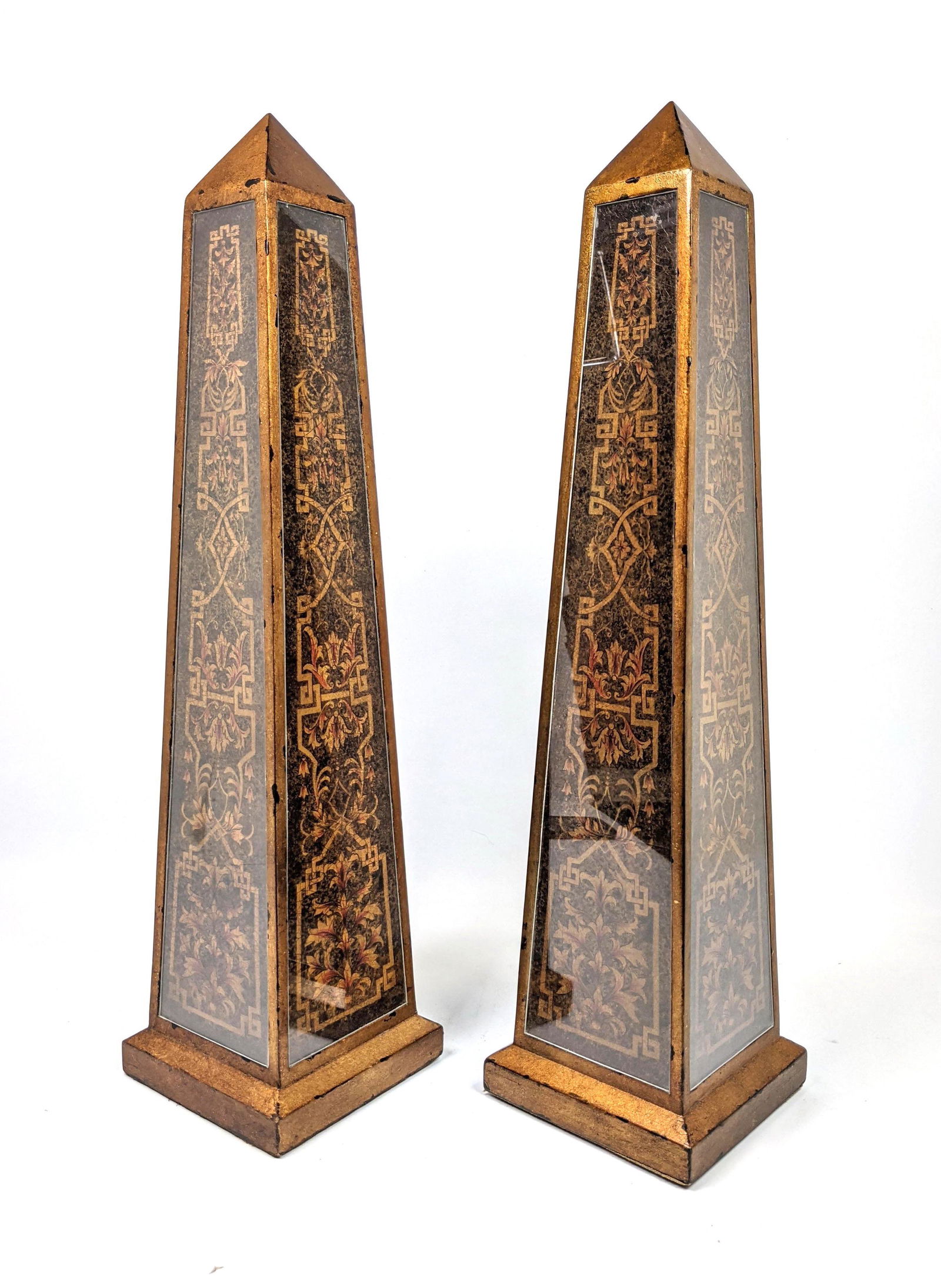 Rustic Gold framed Glass Obelisk Sculptures. Table Acce: Rustic Gold framed Glass Obelisk Sculptures. Table Accents-- Dimensions: H: 24 inches: W: 6 inches: D: 6 inches ---