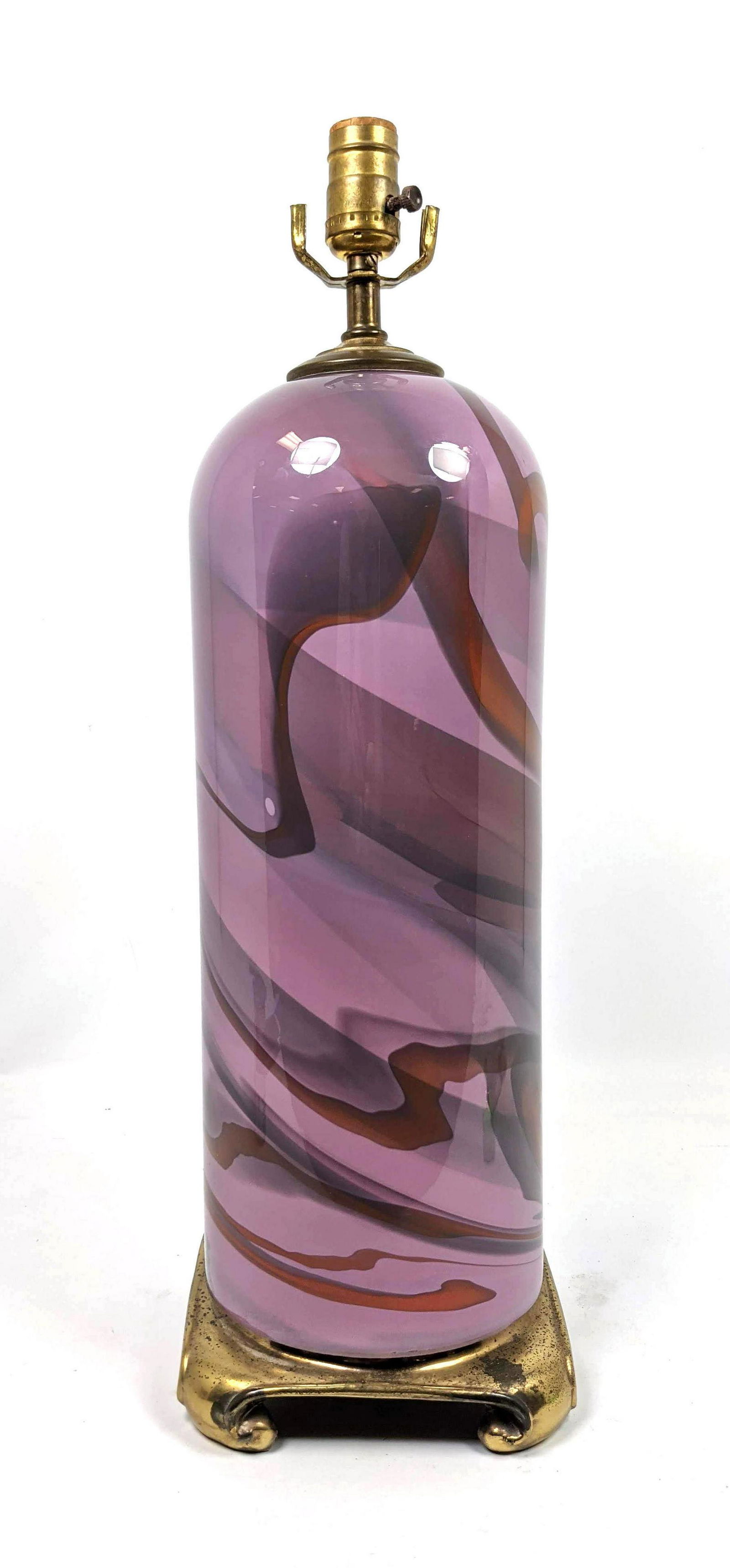 Amethyst Art Glass Table Lamp. Internal colors.: Amethyst Art Glass Table Lamp. Internal colors. -- Dimensions: H: 23 inches: W: 7 inches: D: 7 inches ---