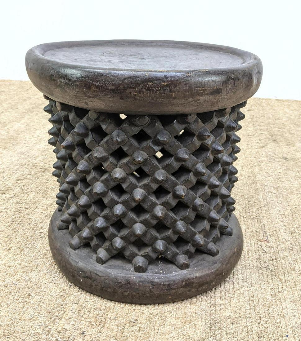 Carved Wood Stool. Carved Lattice form with protruding (1 of 12)