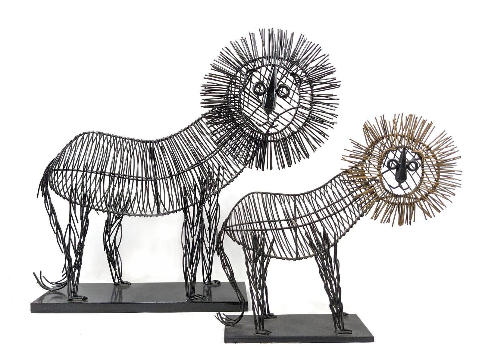 2pc Black Metal Wire Sculptural Figural Lion Sculptures (1 of 13)