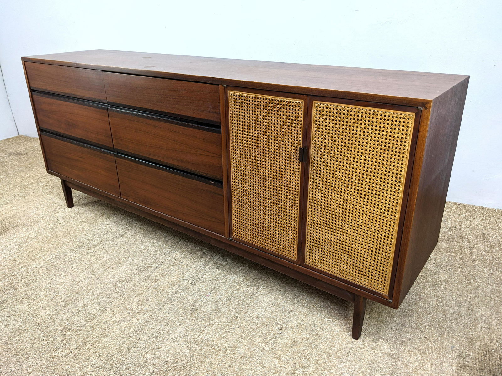 A MAZOR American Modern Walnut Credenza. Woven Caned Do (1 of 17)