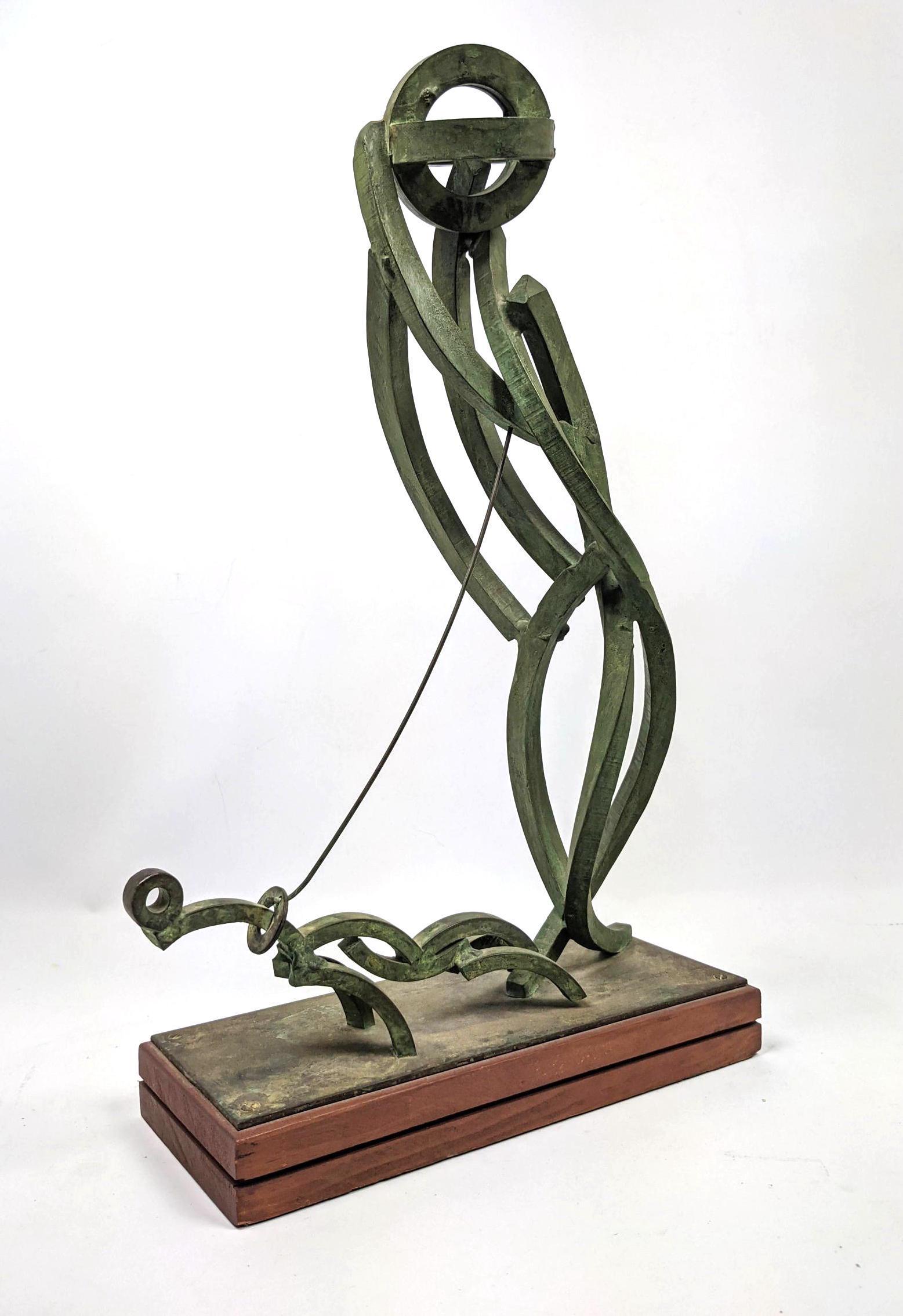 PHILIP SOLMAN Signed Woman Walking Dog Sculpture. Moder (1 of 14)