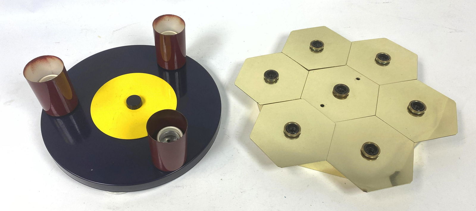2 Modernist Ceiling Light Fixtures. 1) Brass Honeycomb (1 of 9)