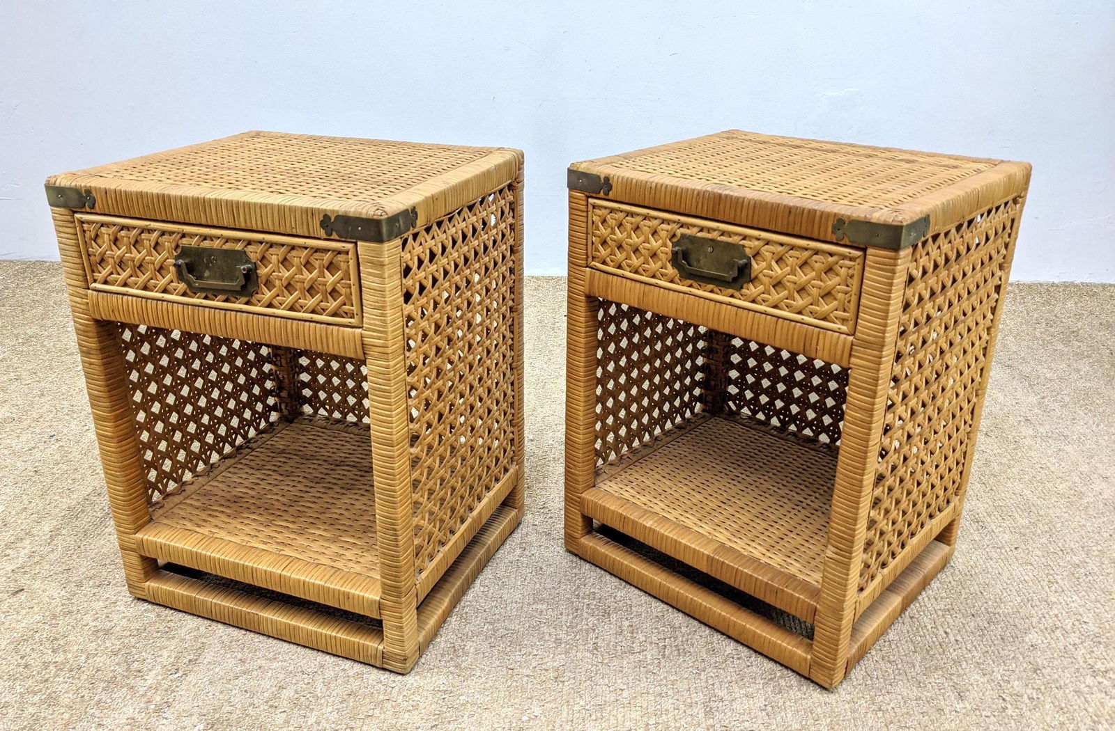 Pr Woven Caned Rattan Night Stands. Miami Modernism. Br (1 of 14)