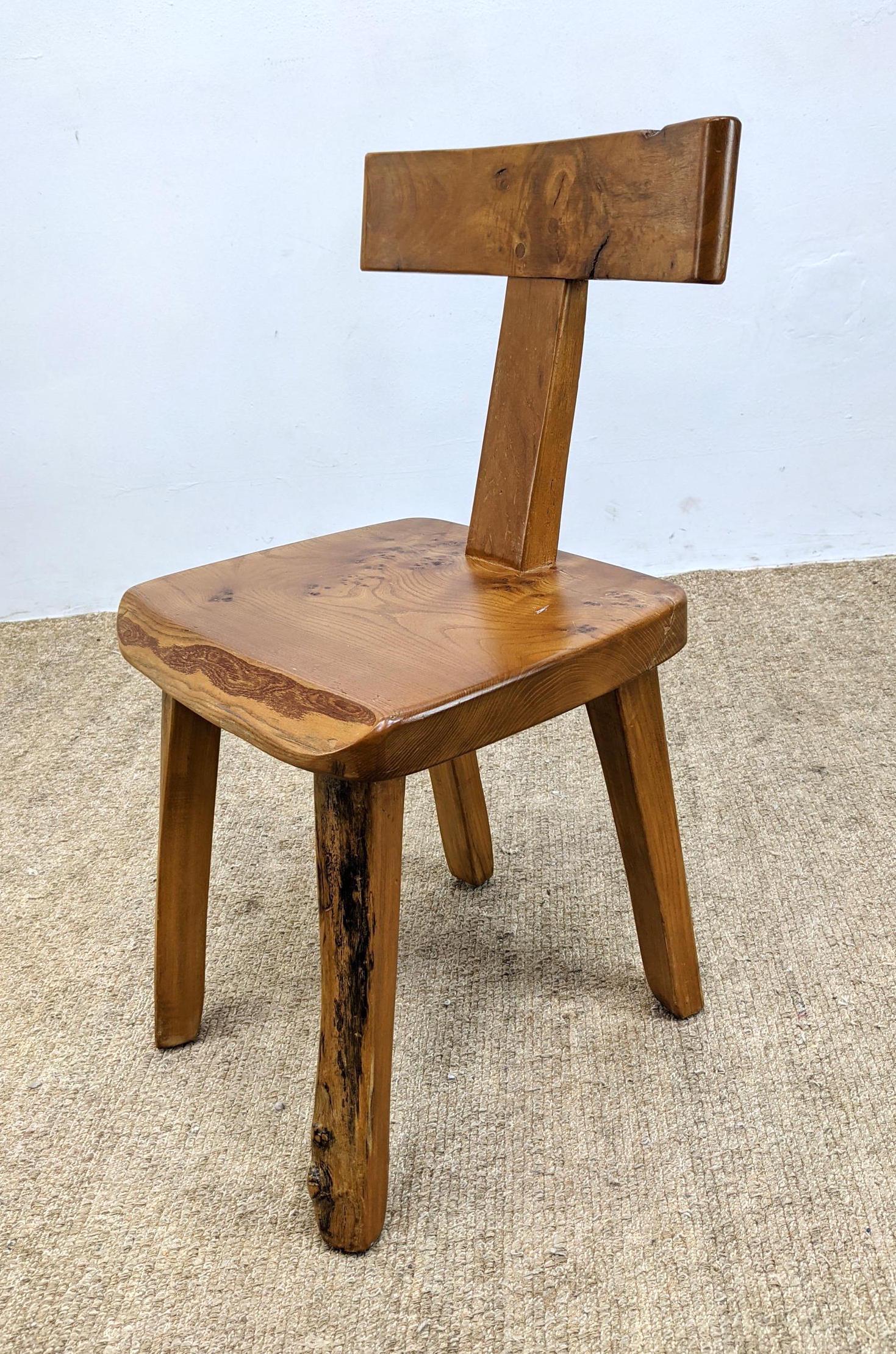 Rustic French Wood Side Chair. Natural plank seat. (1 of 11)