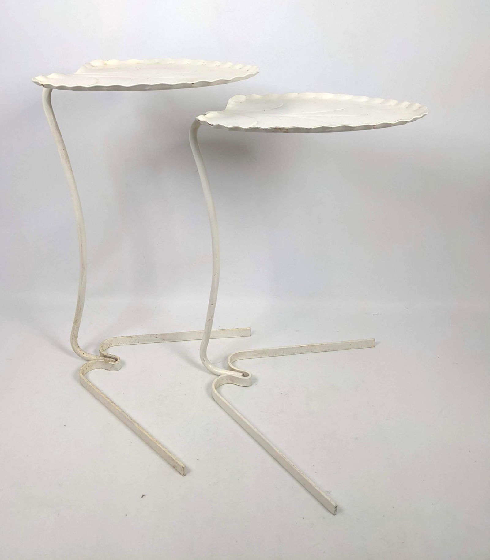 Pr Painted White SALTERINI Leaf Nesting Tables. Iron Ta (1 of 9)