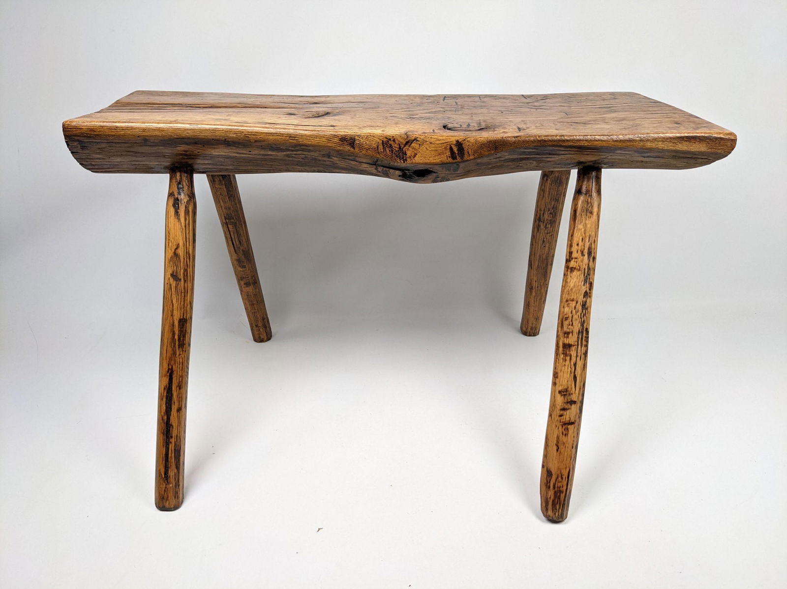 Rough Hewn Split Log Rustic Bench Seat. Four Angled Leg (1 of 8)