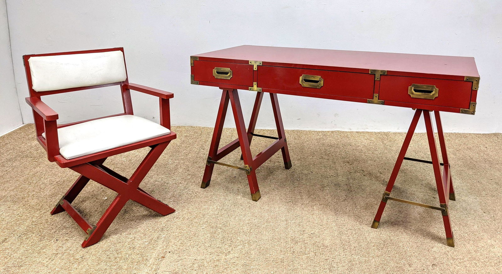 Red Lacquered Campaign style Desk. Directors style Chai (1 of 20)