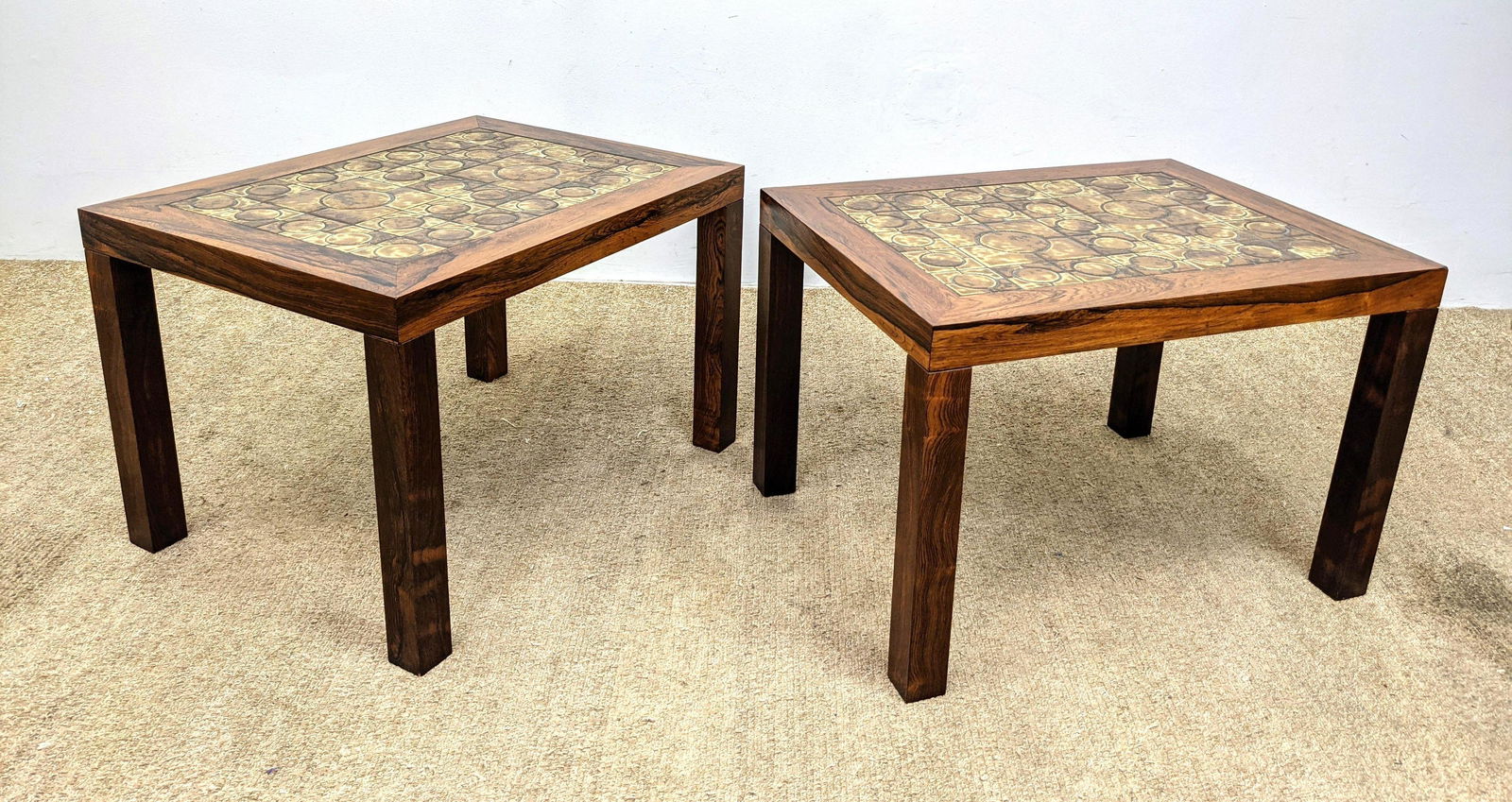 Pr Danish Modern Rosewood Frame Tile Top Tables. Glazed (1 of 12)