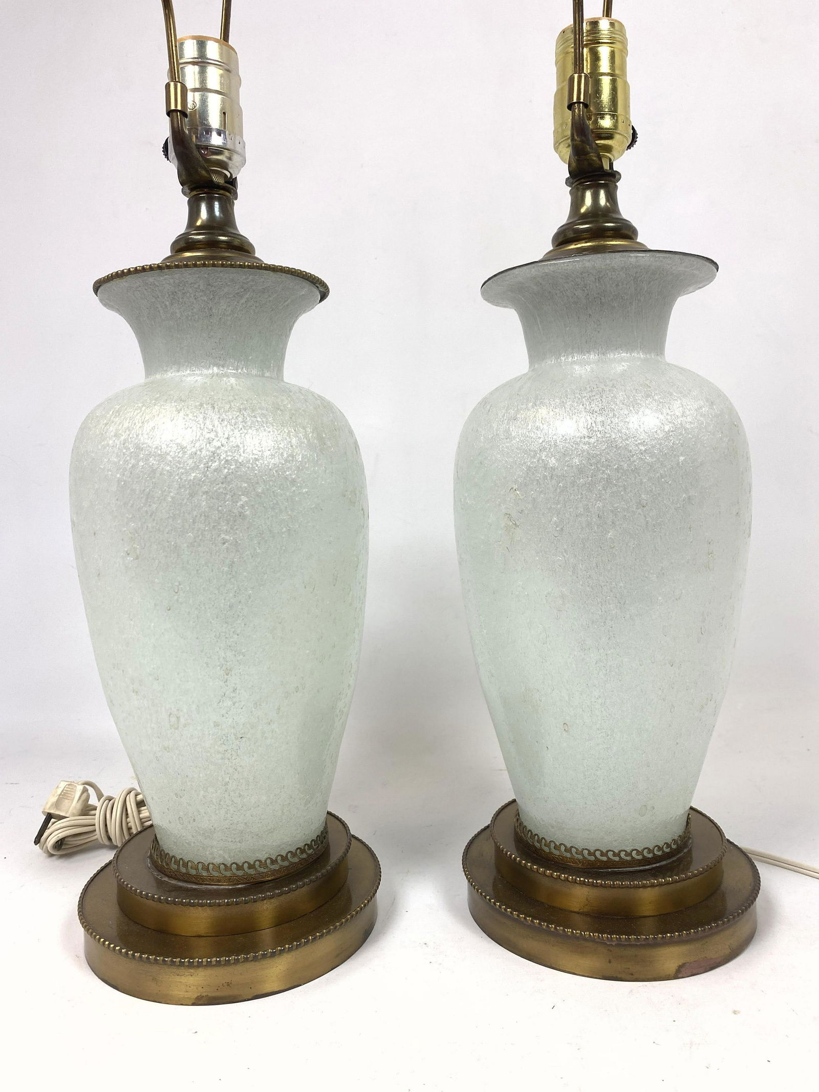 Pair Murano Textured Glass Table Lamps.: Pair Murano Textured Glass Table Lamps. -- Dimensions: H: 24 inches: W: 6 inches: D: 6 inches ---