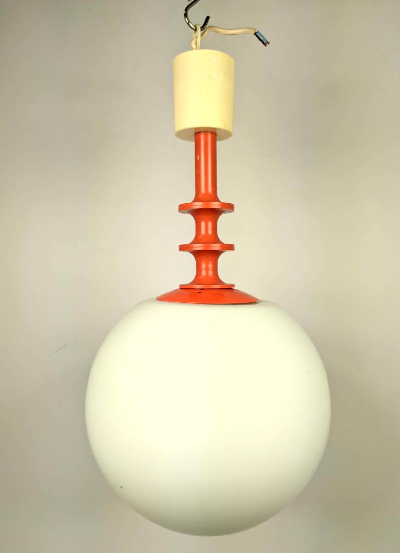 70's Modern Hanging Pendant Light Lamp. Bright Orange (1 of 10)