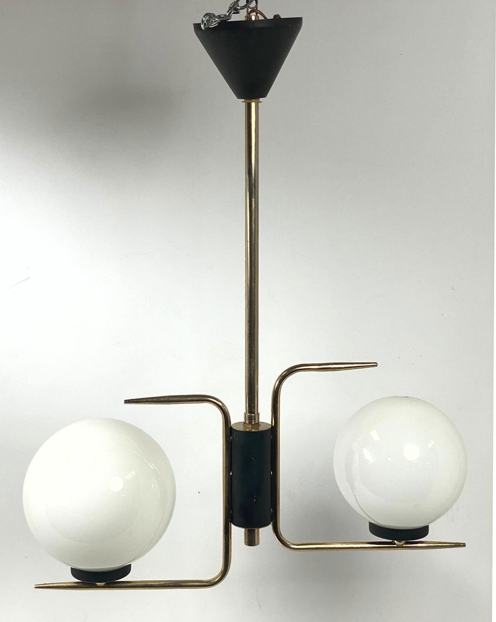 Modernist Brass, Black Hanging Light Fixture Chandelier (1 of 8)