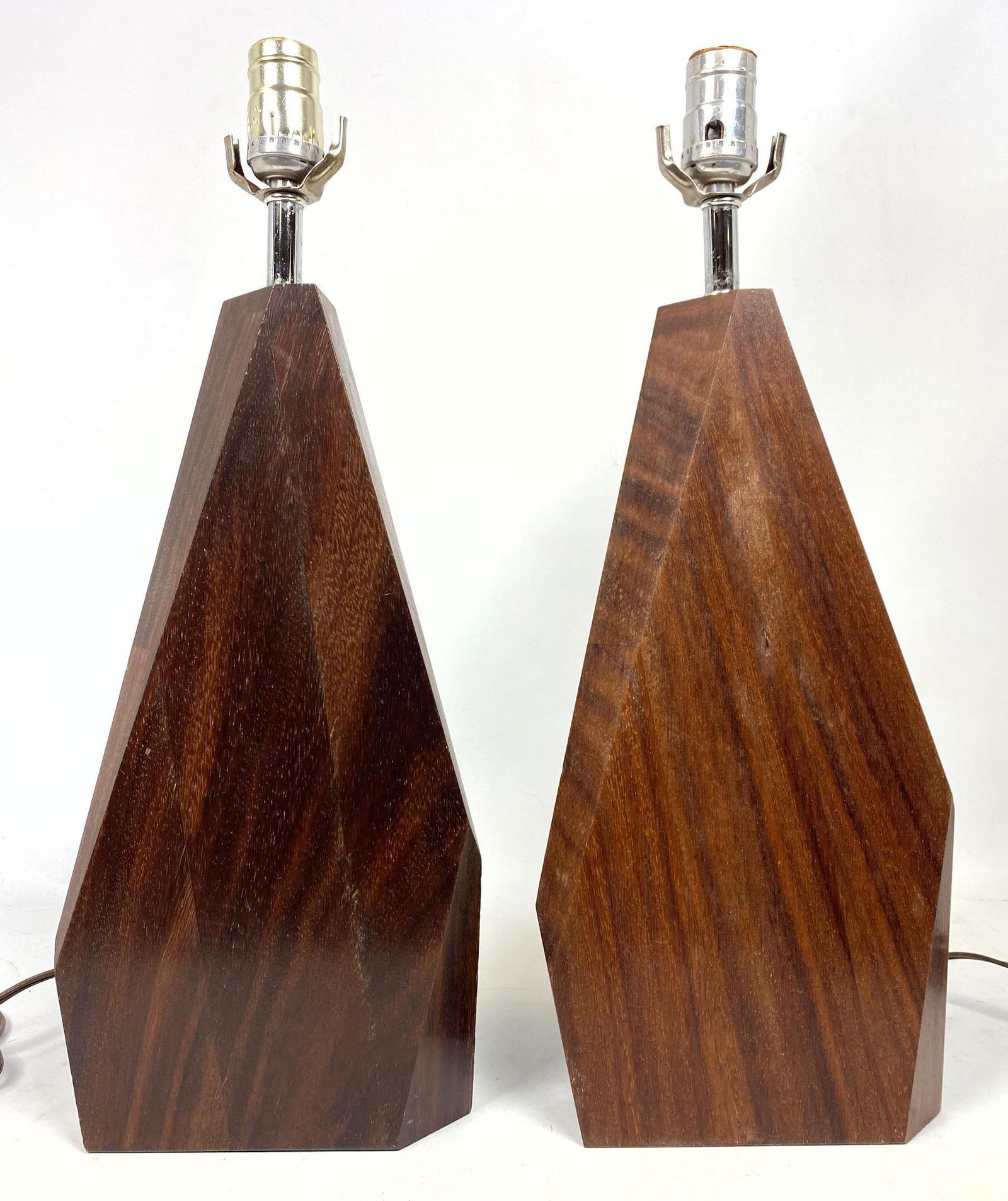 Pr Modernist Sculptural Wood Wedge Table Lamps. Angled (1 of 8)