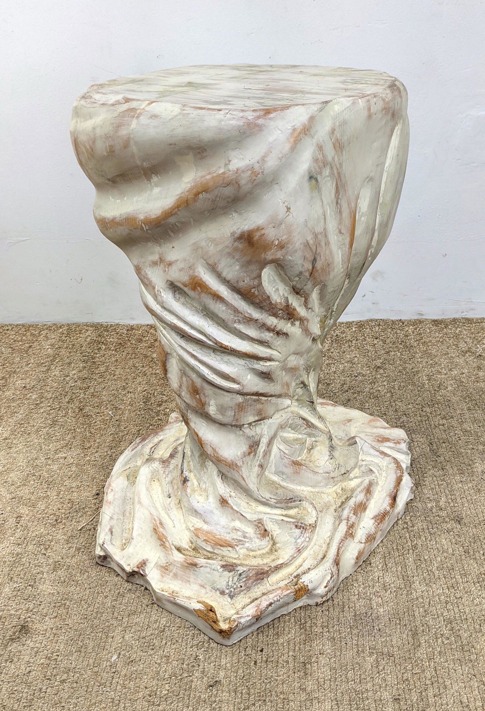 Carved Wood White Washed Decorator Side Table Pedestal (1 of 12)