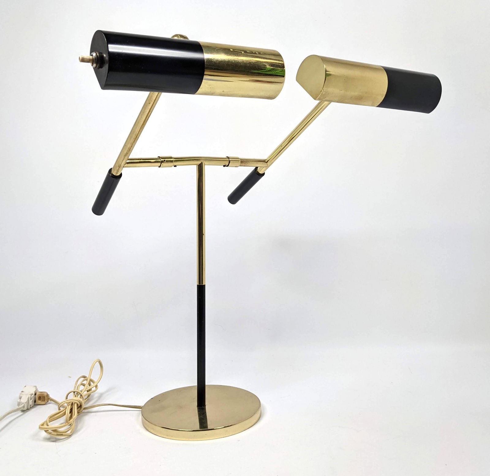Stylish Two Arm Brass and Black Shade Table Lamp. Moder (1 of 20)