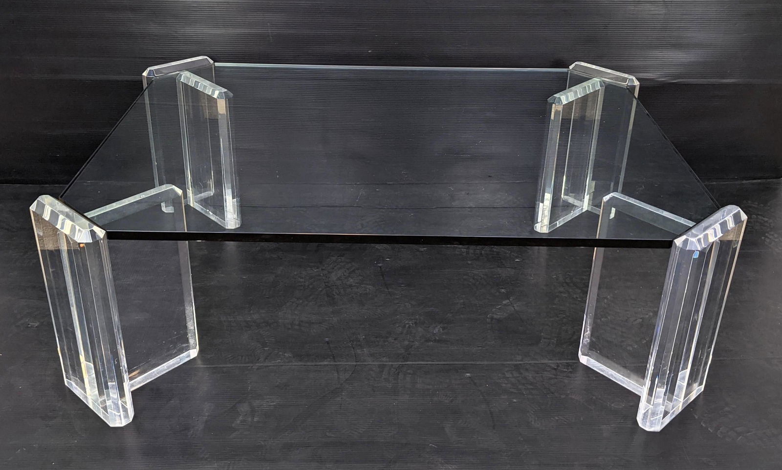 Modernist Lucite Glass Top Cocktail Coffee Table. Thick (1 of 8)