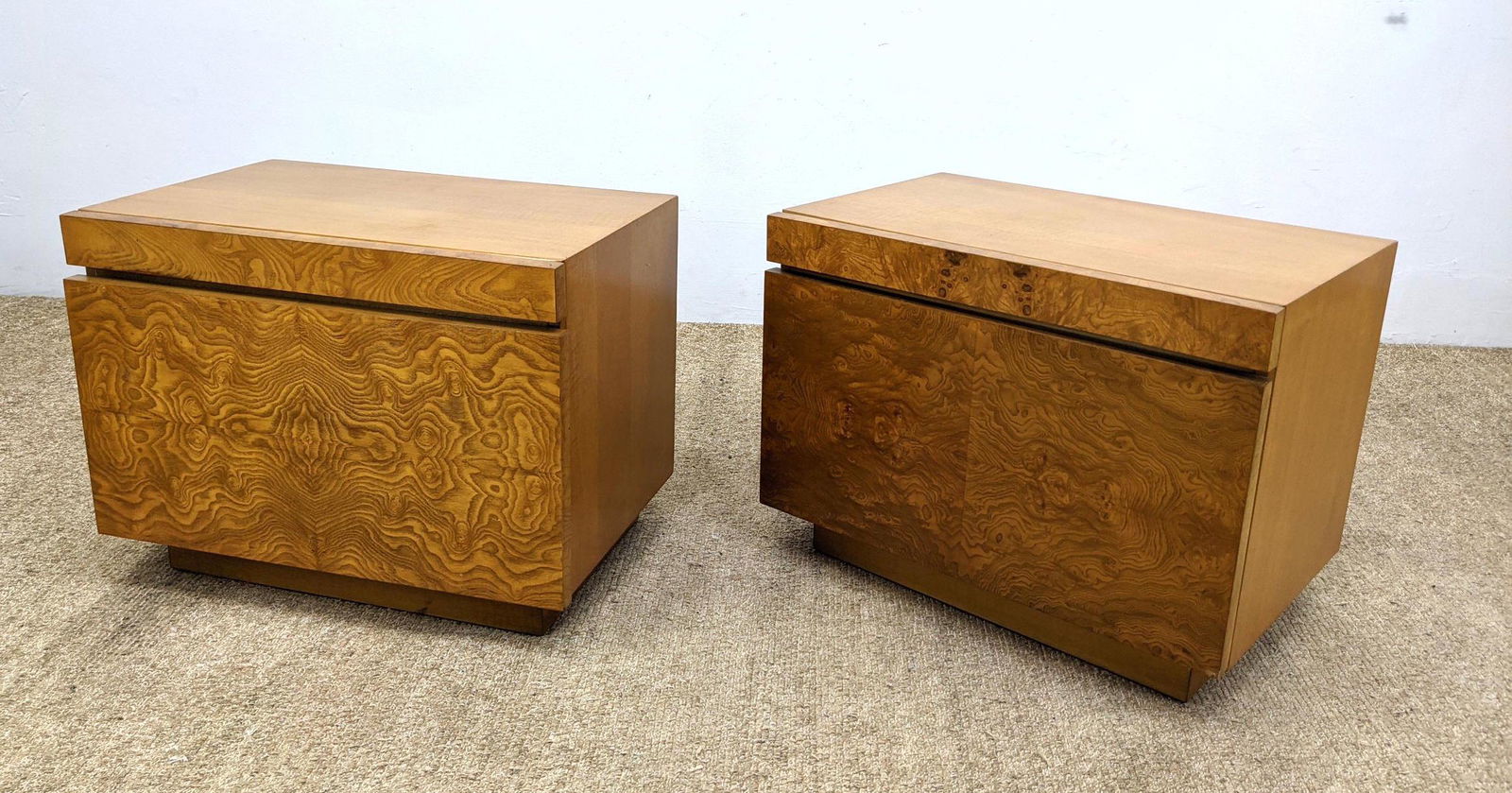 Pr LANE Burl Wood Side End Tables. Recessed platform ba (1 of 15)