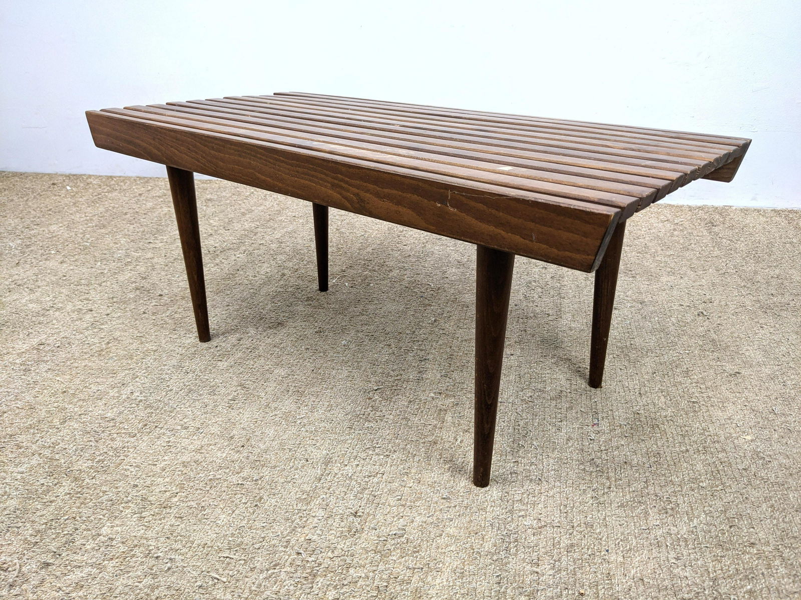 Mid Century Modern  Slat Bench with Tapered Legs. (1 of 12)