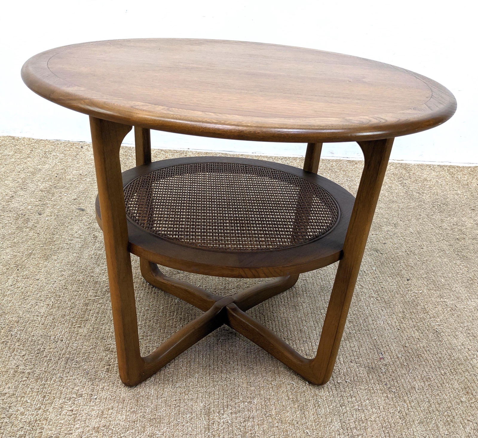 Lane Round Occasional Table with Cane Lower Shelf. (1 of 8)