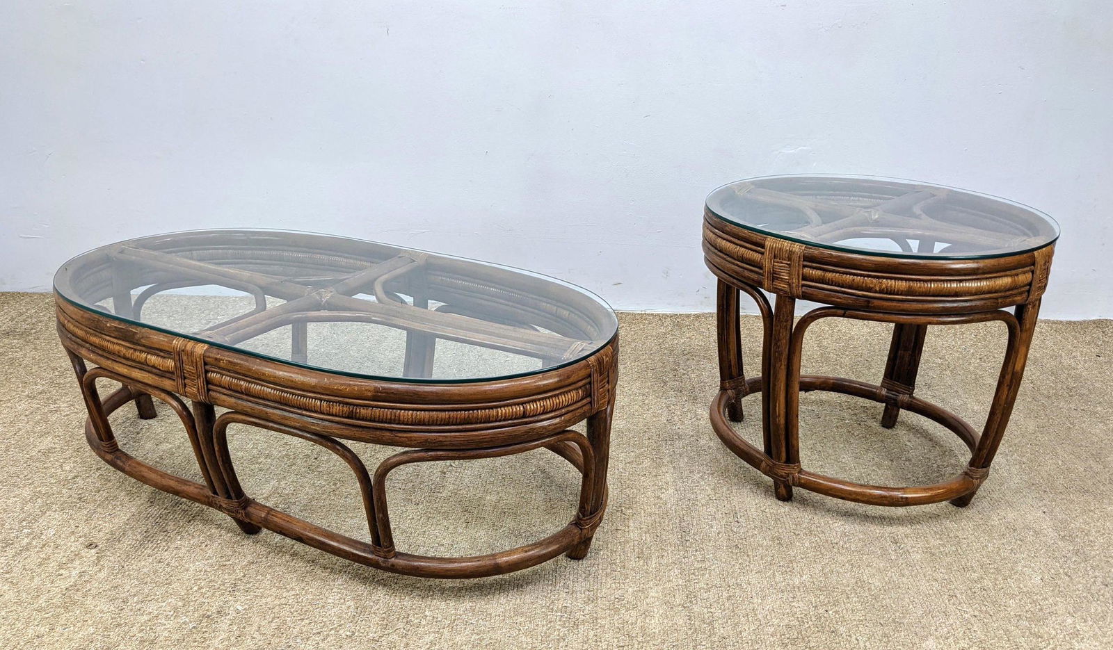 2pcs Rattan Table Set.  Glass Tops. Coffee and side tab (1 of 12)