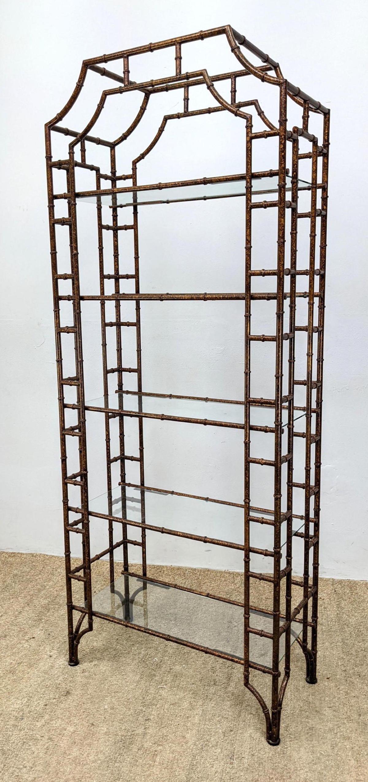 Bronzed Metal Faux Bamboo Etagere. Shelf Display Unit. (1 of 10)