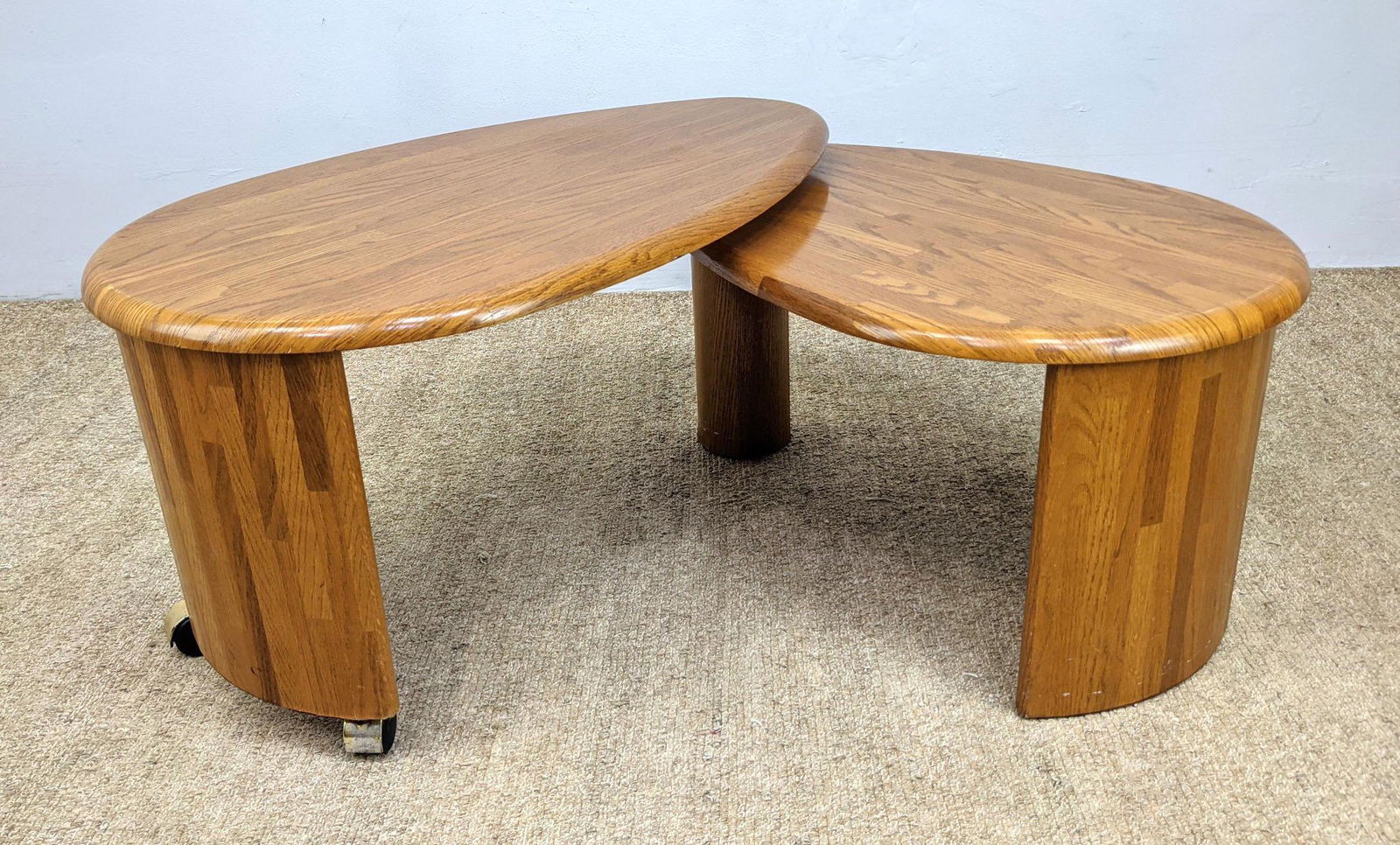 Modernist Oak Swivel Top Table. Egg shaped top. (1 of 12)